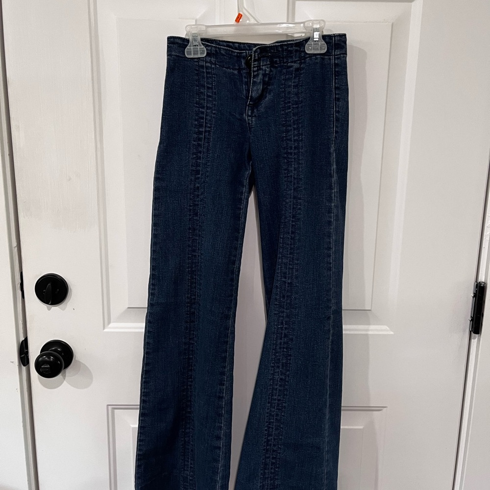 Free People Blue Flare Wide Leg Jeans